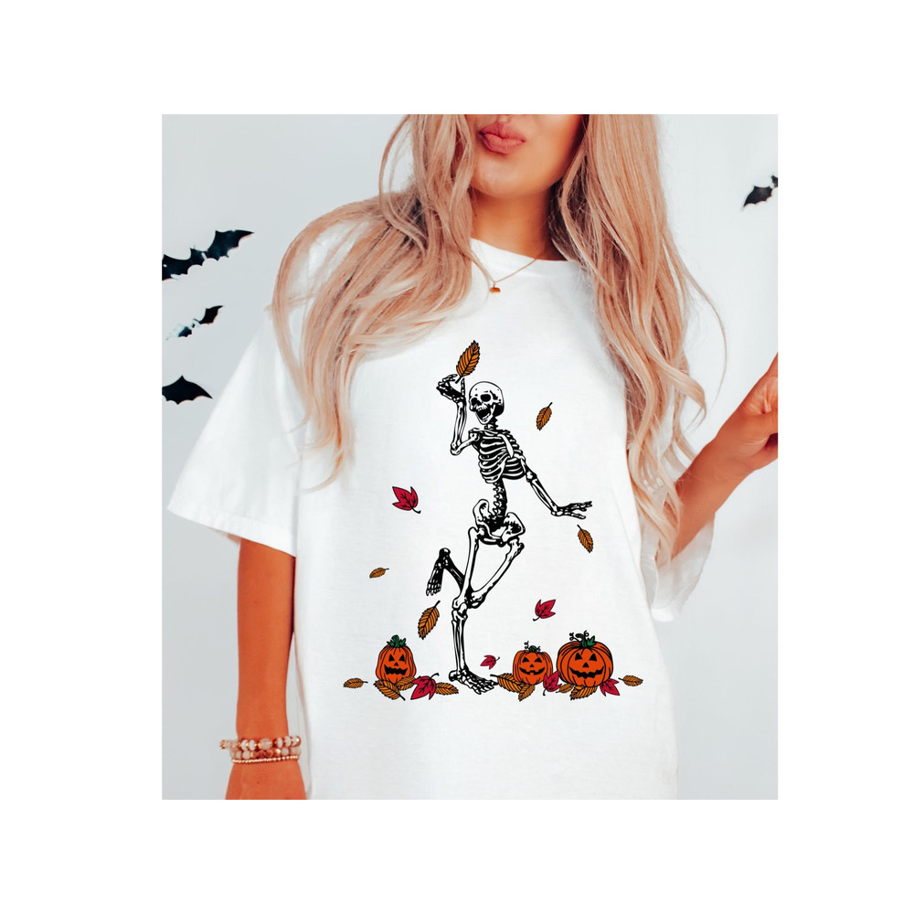 Comfort Colors ,Skeleton With Fall Leaves Shirt,Halloween Skeleton, Trendy Shirts, Trick Or Treat, GiftForHer,OversizedShirts,ChristmasShirt - 7.jpg