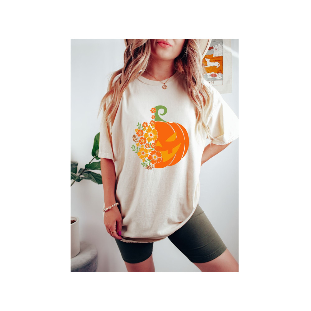 Comfort Colors Floral Pumpkin Shirt,Gift For Her, Trendy Shirts, Cute FallShirt,ChristmasShirt,HalloweenGift,HolidayApparel,VintageHalloween - 7.jpg