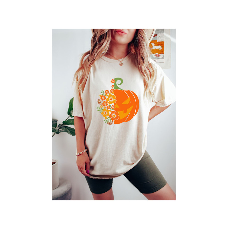 Comfort Colors Floral Pumpkin Shirt,Gift For Her, Trendy Shirts, Cute FallShirt,ChristmasShirt,HalloweenGift,HolidayApparel,VintageHalloween - 7.jpg