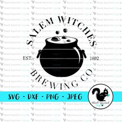salem witches brewing co, bubbling cauldron, halloween adult drinking svg, clipart, print and cut file, stencil, silhoue