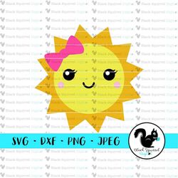 cute sun with bow svg, sunshine, outer space, solar system, planets birthday, clipart print and cut file, digital downlo