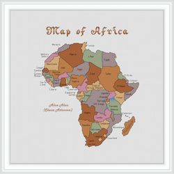 Cross stitch pattern geographical map Africa patchwork continent mainland island sampler country geography patterna PDF