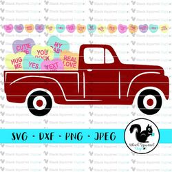 candy hearts with sayings, valentine's day truck with conversation hearts svg, clipart, print and cut file, digital down