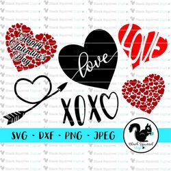 Happy Valentines Day Love Bundle, xoxo hugs kisses, hearts, Cupids Arrow SVG, Clipart, Print and Cut File, Stencil, Silh