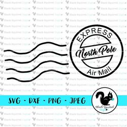 santa sack svg, north pole mail stamp, christmas letter, air mail, polar express, clipart, print and cut file, digital d