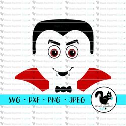 dracula svg monster face, classic halloween, horror movie, kid trick or treat bag clipart, print & cut file, stencil, si