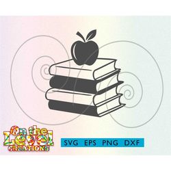 apple on a stack of books svg dxf png eps download teacher library