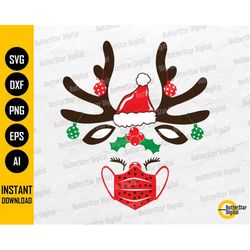 christmas reindeer masked svg | quarantine holiday | 2021 xmas | cricut silhouette printable clipart vector digital down