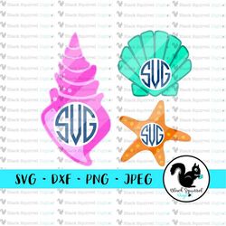 mermaid seashell monogramed starfish beach bachelorette girls weekend svg, clipart, print and cut file, stencil, silhoue