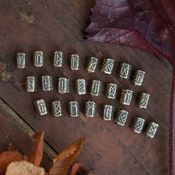 set of rune beads in brass. Scandinavian runes futhark. DIY - Inspire ...