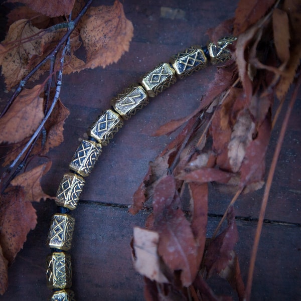 set of rune beads in brass. Scandinavian runes futhark. DIY - Inspire ...