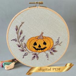 Halloween pumpkin nand embroidery DIY, Easy embroidery digital pattern