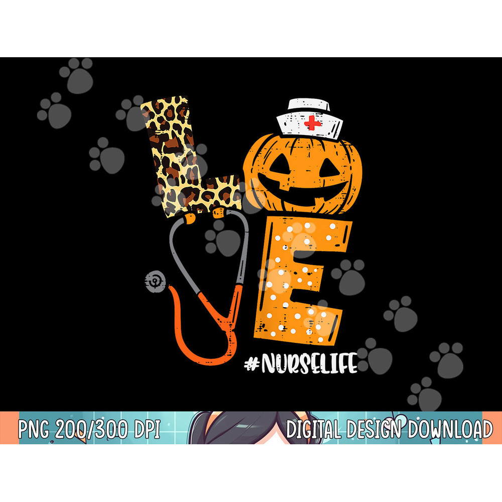 Love Nurse Pumpkin Leopard Fall Halloween Thanksgiving Women png, sublimation.jpg