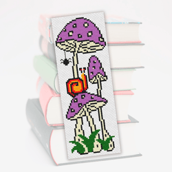 Cross stitch bookmark pattern Mushrooms, Botanical embroidery pattern, Digital, Modern bookmark x-stitch