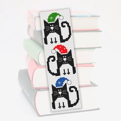 Cross stitch bookmark pattern Christmas Cats, Bookmark embroidery pattern, Cute Cat cross stitch, Gift for book lover
