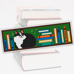 Cross stitch bookmark pattern Cat on the Bookshelf, Digital embroidery pattern, Books cross stitch, Gift for book lover