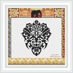 Cross stitch pattern sampler African mask elephant fish turtle camel silhouette ethnic Africa panel counted patterns PDF
