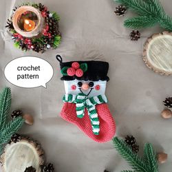 crochet pattern christmas sock snowman, christmas amigurumi sock, new year's sock pattern
