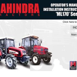 170 series Operator's Manual & Installation Instructions Mahindra ML170