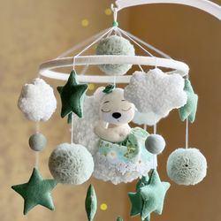 bear crib mobile girl in green colour