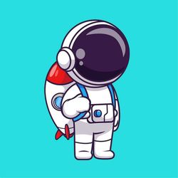 hand drawn cute astronaut with rocket bag svg cartoon spaceman clipart vector icon digital illustration silhouette cut f