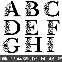 rose floral alphabet svg, flower alphabet, floral, wedding, letter, bundle, floral letters svg, dxf, alphabet cut file f