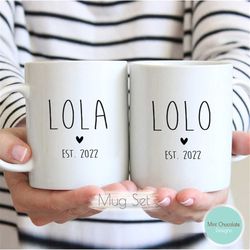 lola, lolo mug set - new grandma mug, new grandpa mug, new lola mug, new lolo mug, first time lola gift, first time lolo