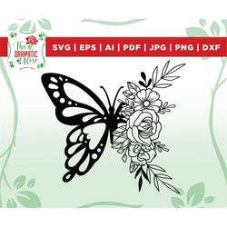 floral butterfly svg, butterfly with flowers svg, butterfly monogram, butterfly design svg, butterfly svg, butterfly cli