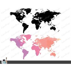 world map svg continents clip art cut file silhouette dxf eps png jpg instant digital download