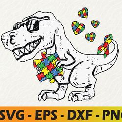 autism awareness dino autistic boys dinosaur puzzle piece svg, eps, png, dxf, digital download