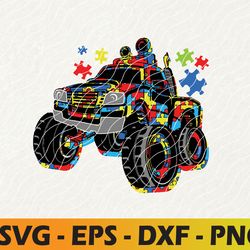 Monster Truck With Autism Puzzle Background Love Acceptance Svg, Eps, Png, Dxf, Digital Download