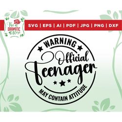 warning official teenager svg, official teenager svg,13th birthday svg,birthday girl svg,13th birthday png,printable,sil