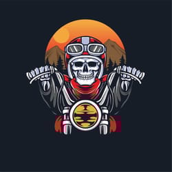 hand drawn skull biker halloween illustration svg skeleton riding motorcycle clipart vintage rider in helmet logo cut fi