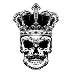 skull king with moustache svg bearded crown prince skeleton clipart halloween cut file for cricut silhouette vector digi