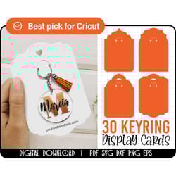 30 keyring display card svg bundle, keyring display card template, keychain packaging, key ring tag, keychain holder svg