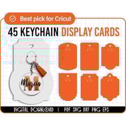 45 keyring display card svg bundle, keyring display card template, keychain packaging, key ring tag, keychain holder svg