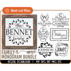 family name monogram svg bundle hand drawn | wedding monogram svg | split monogram svg | family svg | family name svg |