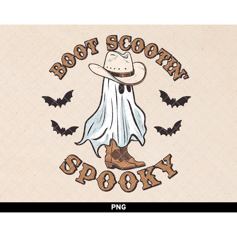 Boot Scootin Spooky png, Western Halloween png, Cowboy Ghost png, Cute Western Ghost png, Retro Vintage Western Halloween Sublimation - 1.jpg