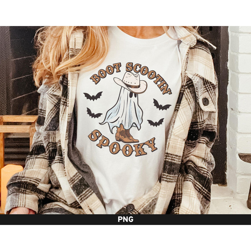 Boot Scootin Spooky png, Western Halloween png, Cowboy Ghost png, Cute Western Ghost png, Retro Vintage Western Halloween Sublimation - 2.jpg