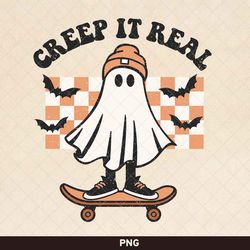 creep it real png, cool ghost png, retro ghost png, retro halloween design