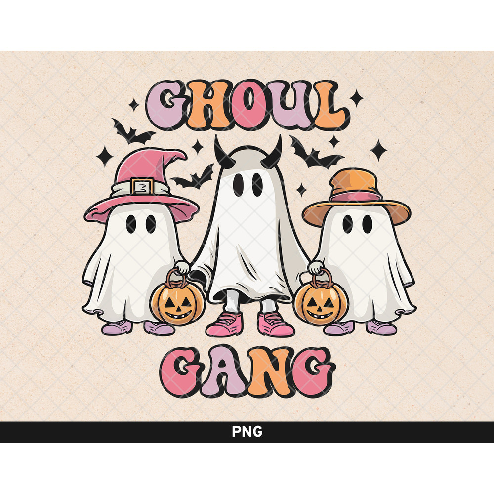 Ghoul Gang png Sublimation, Retro Pink Halloween png, Cute Ghosts Halloween Design, Ghoul Gang Digital Design, Spooky Sublimation Design - 1.jpg