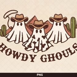 howdy ghouls png, western halloween design, cowboy ghost png