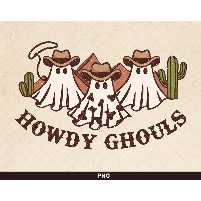 Howdy Ghouls png, Western Halloween Design, Cowboy Ghost png, Halloween png, Retro Halloween Sublimation, Vintage Ghost Halloween png - 1.jpg