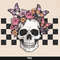 Retro Skull png, Retro Halloween Sublimation, Floral Skull png, Skull Checkers Png, Vintage Skull with Flowers png, Cute Halloween Design - 1.jpg