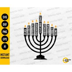 hanukkah menorah svg | peace holiday traditions friendship love light happiness laughter family home | cricut clipart di