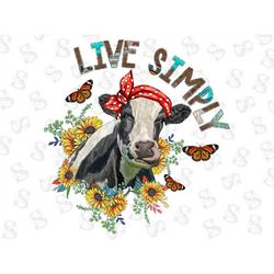 live simply cow png,farm animals watercolor, sunflower png, cow and sunflowers, cow hand drawn,sublimation png,animals ,