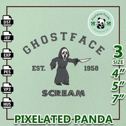 ghost face craft embroidery design, scary halloween embroidery file, horror scream embroidery machine design, instant do