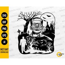 Frankenstein Scene SVG | Horror SVG | Monster T-Shirt Decal Graphics | Cricut Cutting Files Silhouette Clipart Vector Di