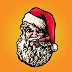 hand drawn bad santa claus svg illustration evil papa noel with cigar christmas clipart new year vector cut file for cri