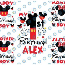 personalized name and age mickey birthday boy svg bundle, mickey minnie birthday svg , birthday boy girl party png, fami